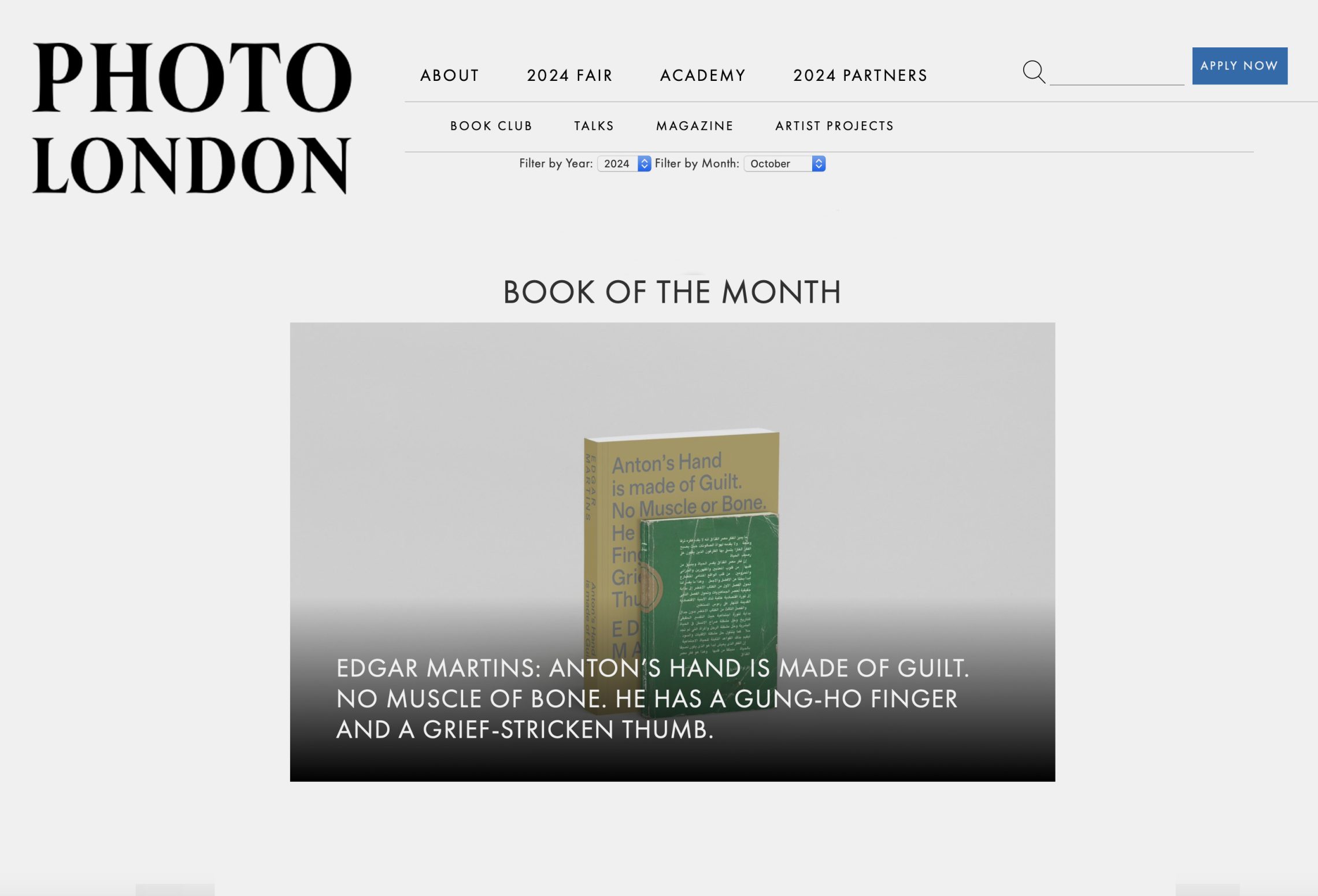 “Anton’s Hand is Made of Guilt. No Muscle or Bone. He has a Gung-ho Finger and a Grief-stricken Thumb,” by Edgar Martins named Book of the Month